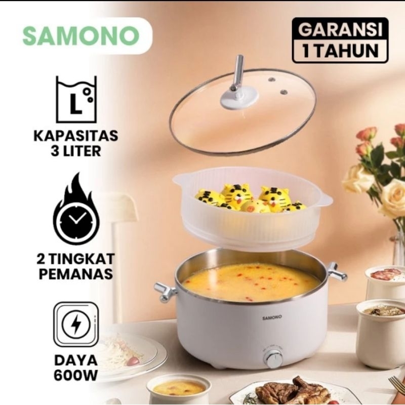 SAMONO Panci Listrik 3L Serbaguna SW-DG02 Kompor Kukusan Multicooker