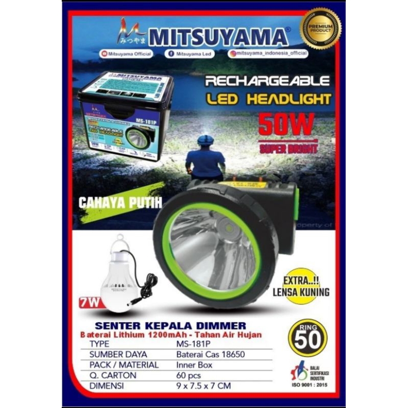 Senter Kepala 50w Professional Headlamp Dimmer Ring 50 LED Putih MS-181P