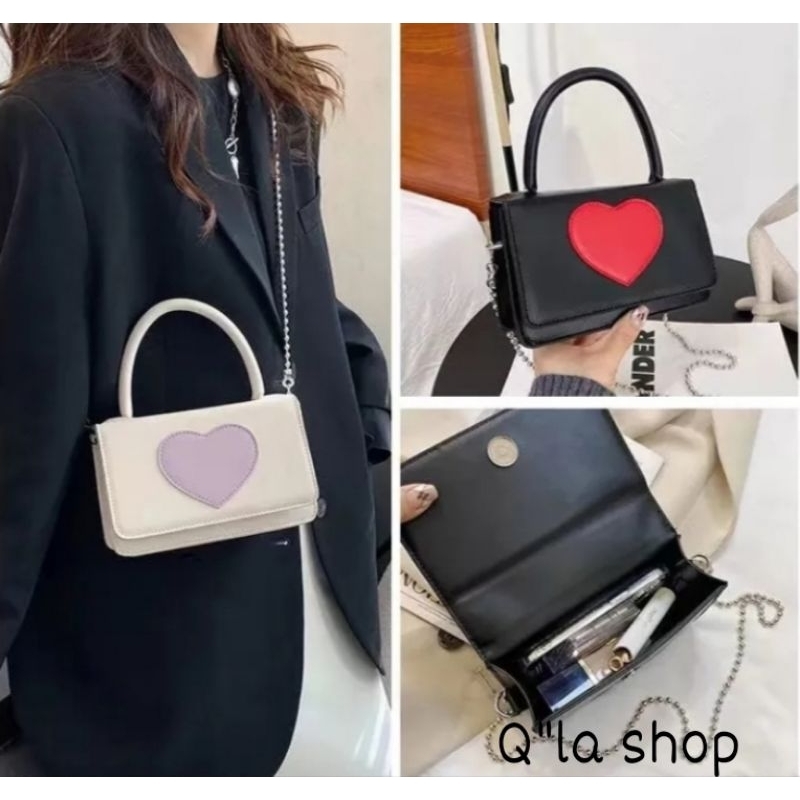 TAS SELEMPANG BENTUK HATI LOVE/TAS PESTA/SLINGBAG MINI/TAS WANITA TALI RANTAI