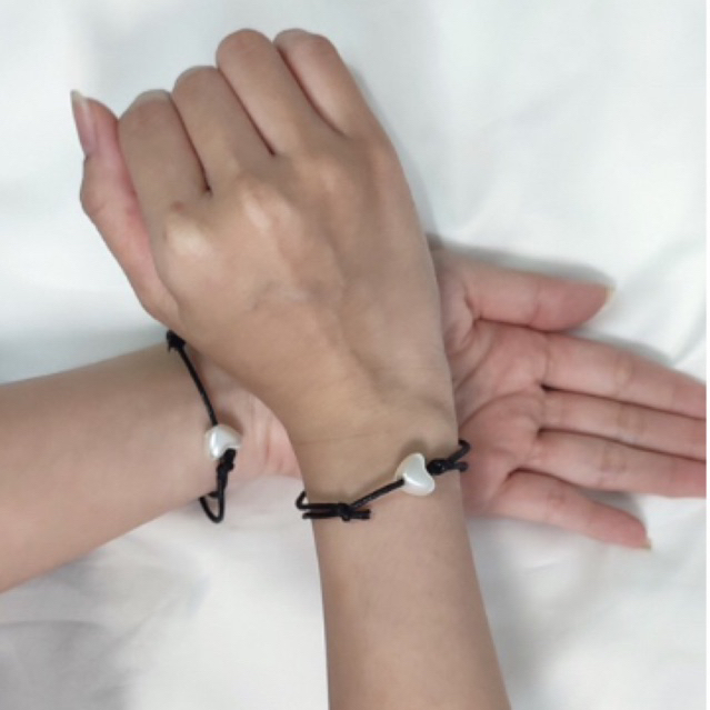 Sepasang (2 buah) Gelang Tali Love Pearl Couple Pasangan Bracelet Leather Mutiara Hati