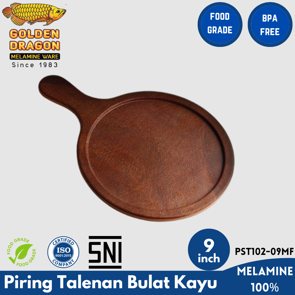 Jual Piring Makan Melamin Model Talenan Kayu Bulat Golden Dragon