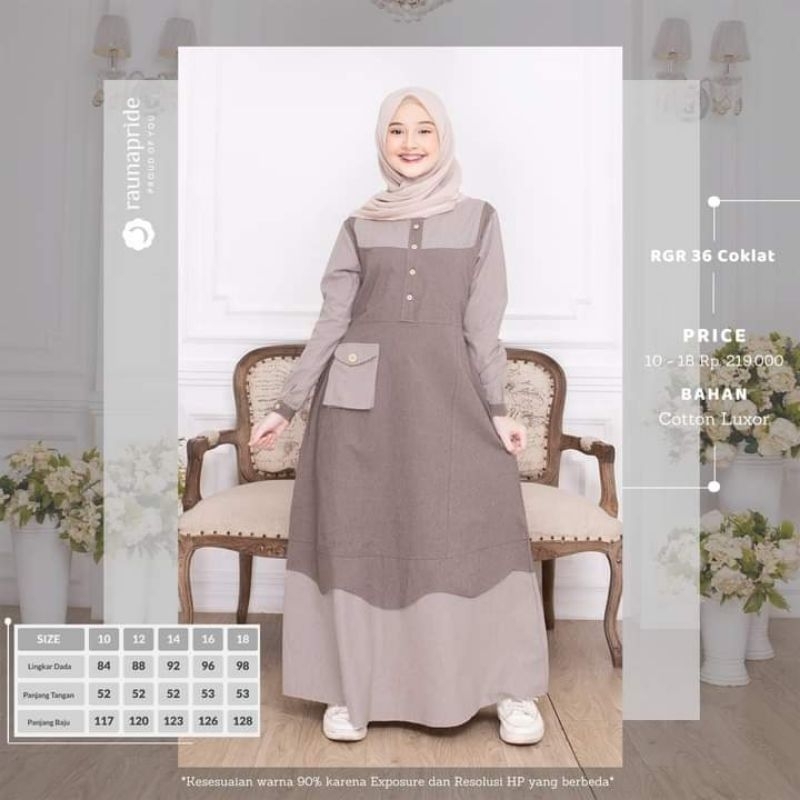BAJU MUSLIM GAMIS BRANDED REMAJA CASUAL RAUNA GR 36