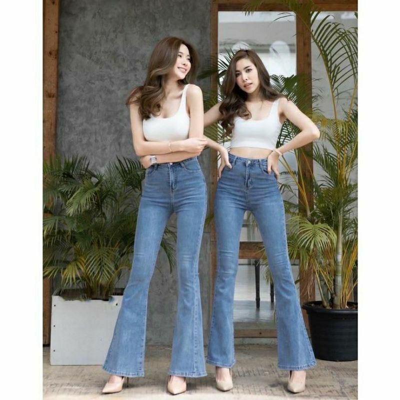 Celana higwaist jeans Cutbray Wanita Flare