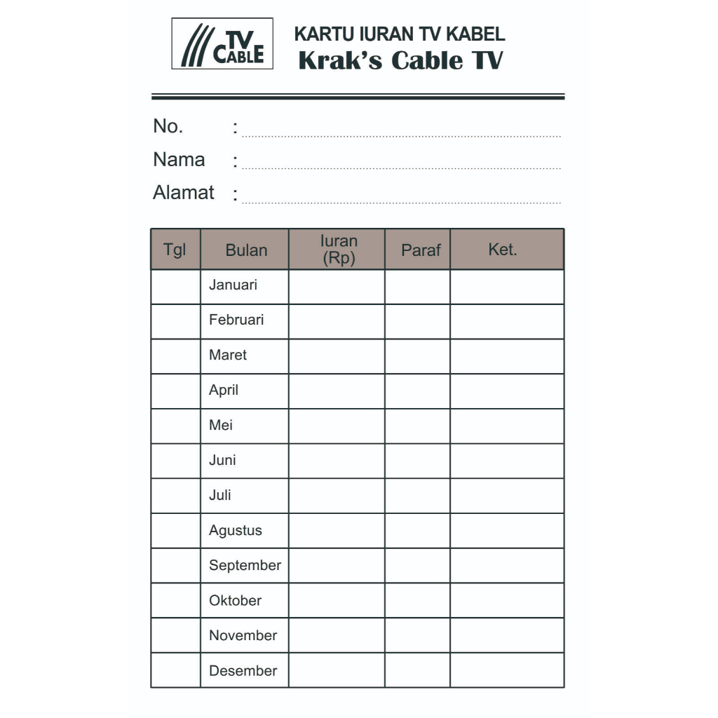 

Kartu Iuran TV Kabel, Wifi dan lain2 Custom