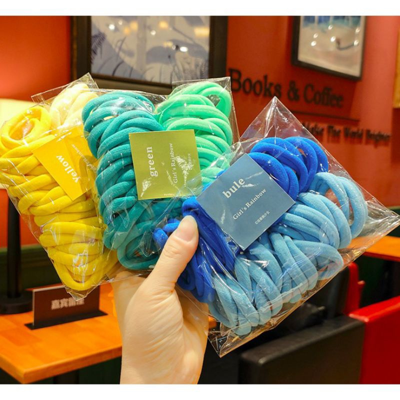 [100pcs] Ikat Rambut Nilon Elastisitas Diameter 4cm / Karet Rambut Korea Full Color Kemasan Packaging Plastik