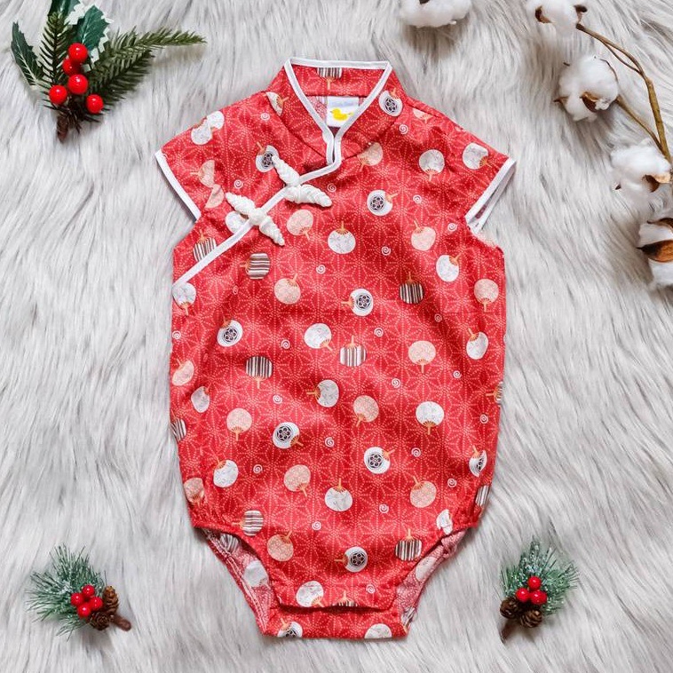 BAJU BAYI ANAK PEREMPUAN UMUR 1-2 TAHUN RED FLORAL BABY CHEONGSAM/BAJU IMLEK ANAK/JUMPSUIT ANAK