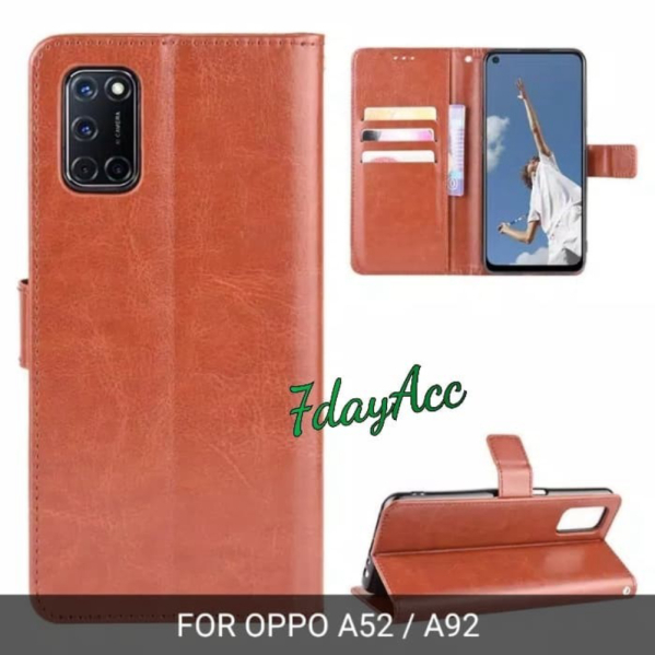 - MODEL CASE  FLIP A92 Hitam DOMPET OPPO Berkualitas OPPO CASING KULIT A52 Unik LEATHER COVER