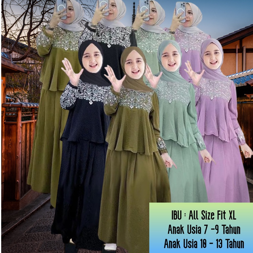 Baju Gamis Couple Set Keluarga Mozay Set Mom And Kids Bahan Crinkle Airflow Baju Anak Dan Baju Ibu Lebaran Keluarga