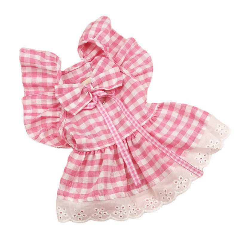 Narae pink plaid dress with head band ribbon