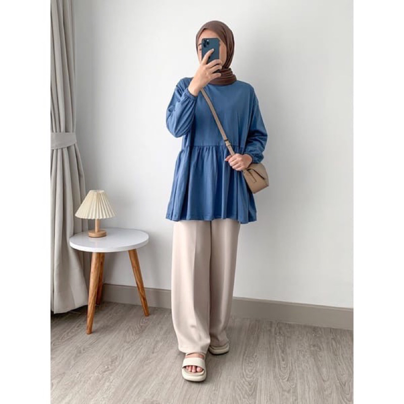 Kaos Lengan Panjang Oversize Top Nonbusui Busui Cotton Combed