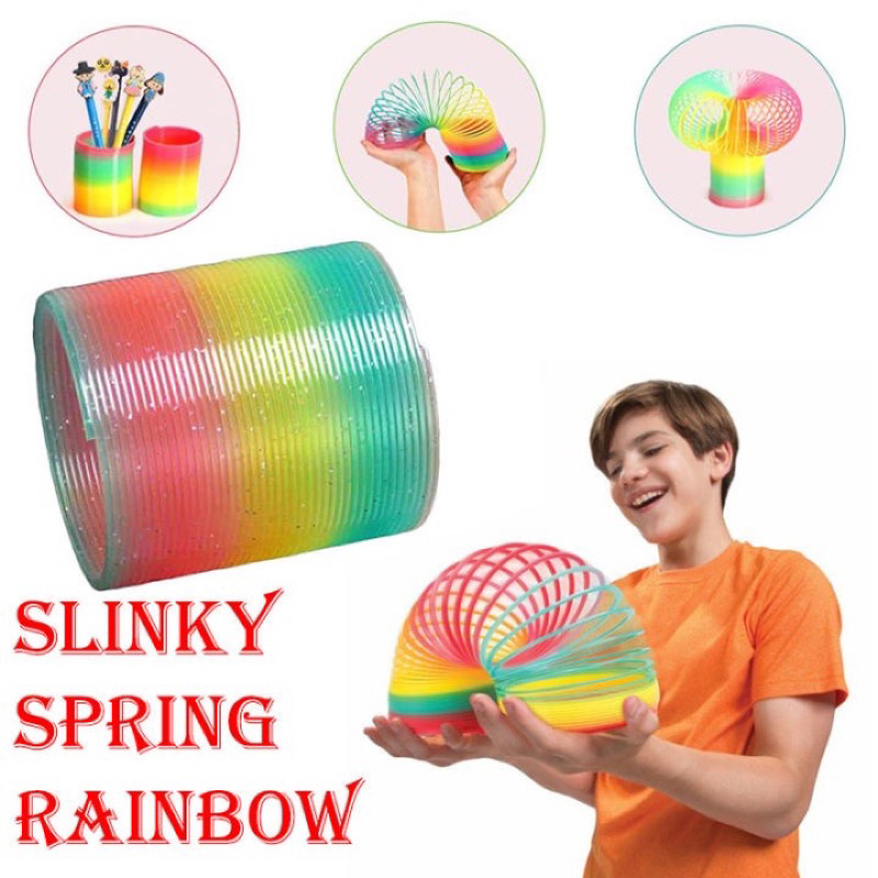 slinky per super jumbo rainbow 9cm / mainan per pegas smile / mainan edukasi murah