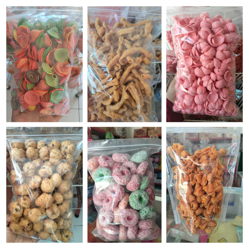 

Aneka Snack Kiloan berat 250gr/Simba/Usus/Kuping gajah/Getas/Makroni/Cumi Abon Dll