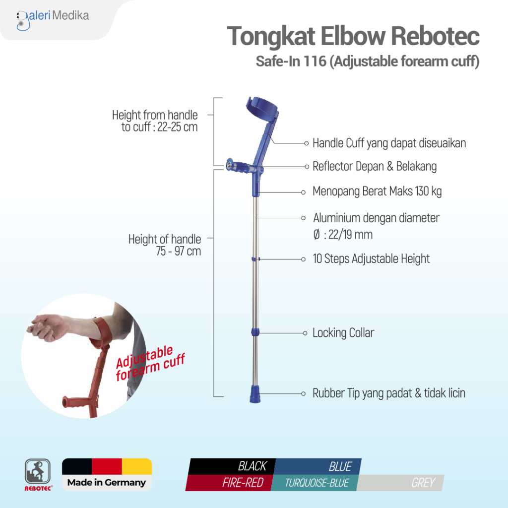 Tongkat Siku Rebotec Safe-In Erg 116 / Tongkat Elbow Rebotec 116 Asli Jerman Safe-In Erg 116