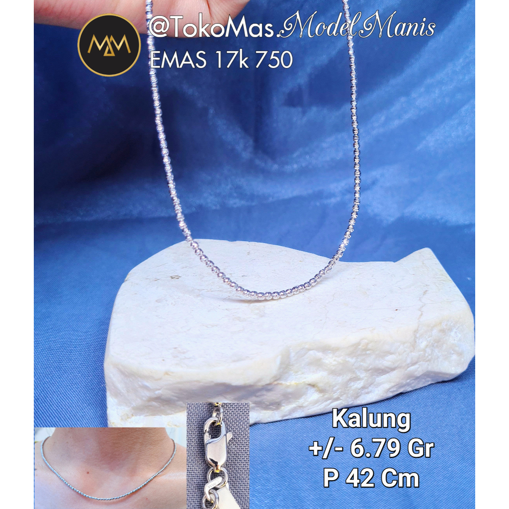 Kalung Biji lada choker emas putih 750 kadar 17k