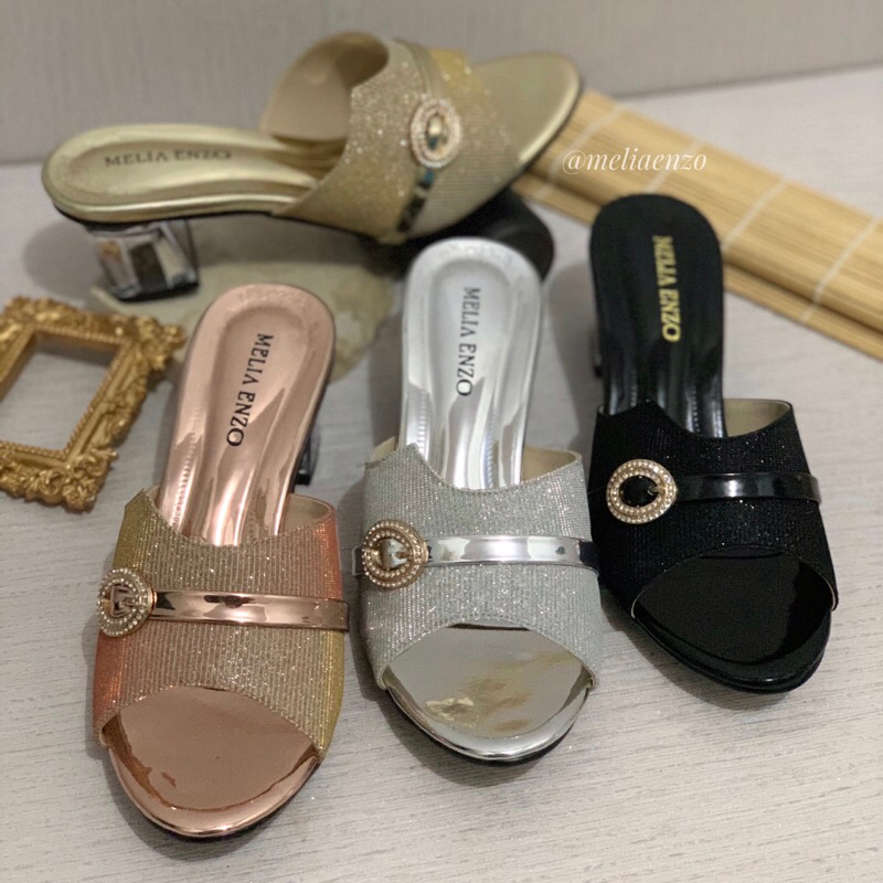 Meliaenzo - Sendal Hak Kaca Wanita | Sendal Slop Pesta | Sendal Pesta Terbaru