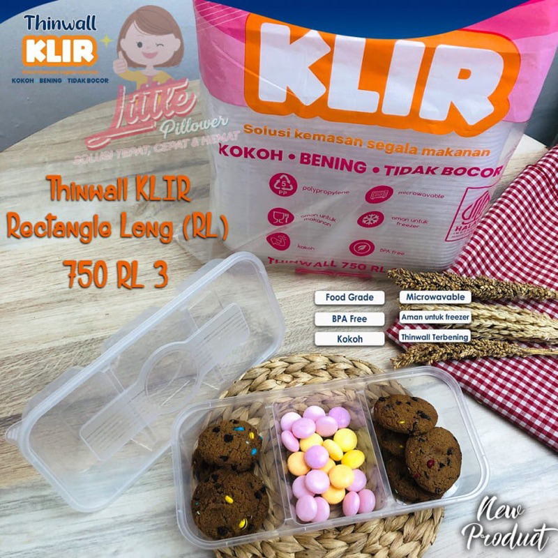 (Isi 25pcs) Thinwall Klir Rectangle Long Food Grade - Thinwall Super Bening 750ml