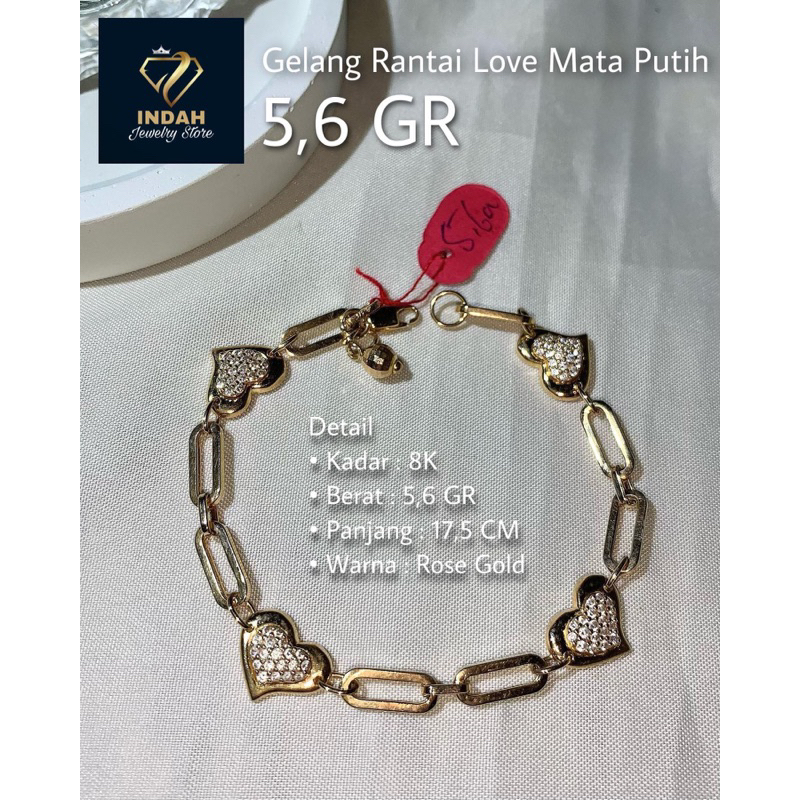 Gelang Rantai Love Mata Putih Kadar Emas 375%