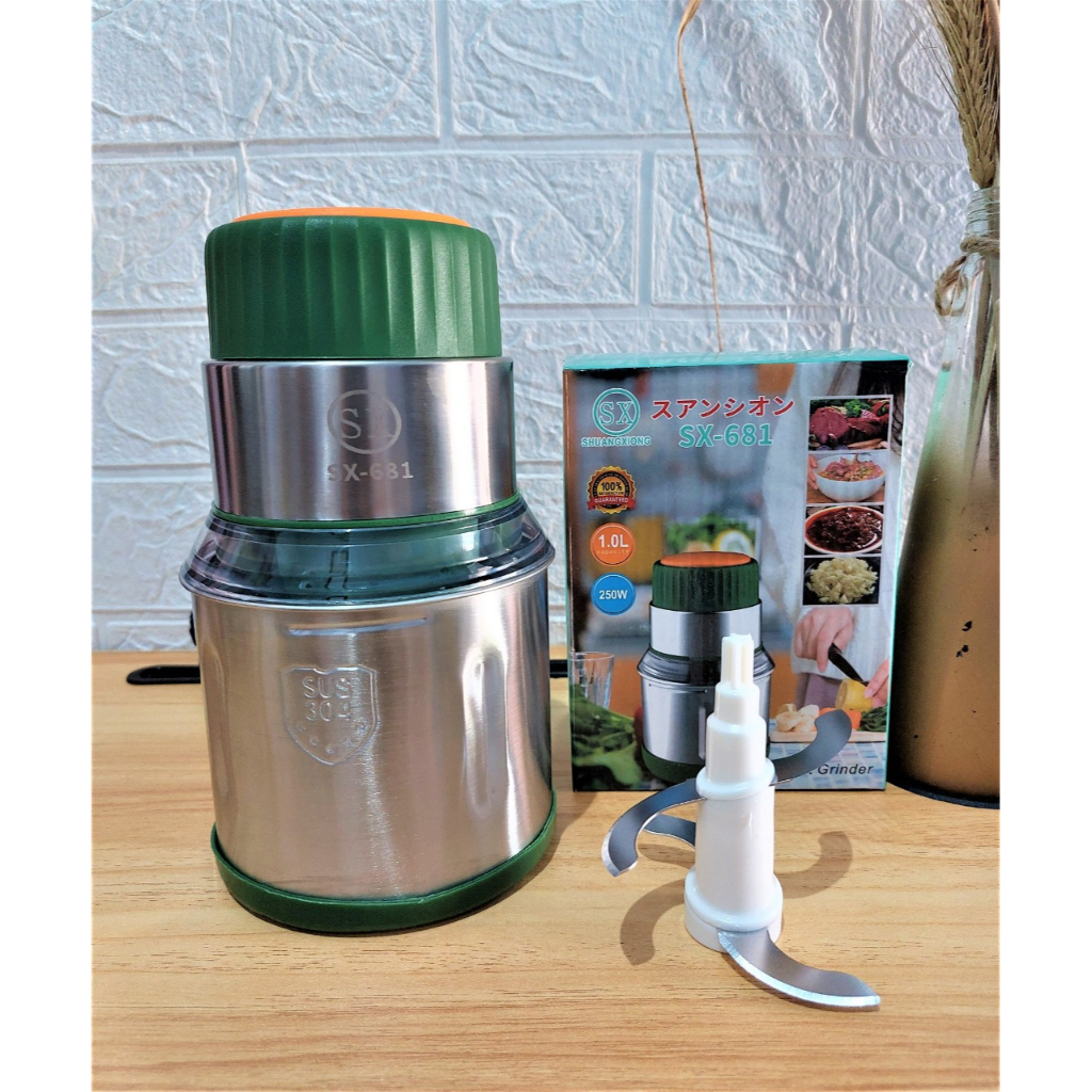 Meat Grinder Stainless 2L 4 Mata Pisau / Blender Daging Stenlis 2 Speed Chopper Stainles Serbaguna Choper Portabel Coper Elektrik-Blender Stainless 1L