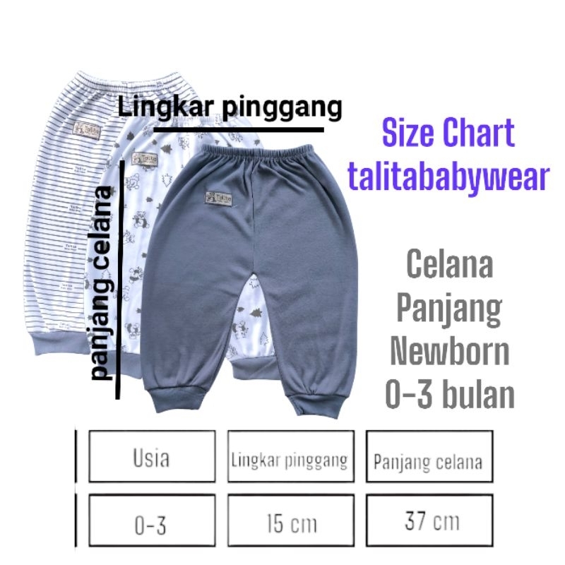 ISI 3 Pcs Celana Panjang Bayi Baru Lahir Newborn Seri Warna