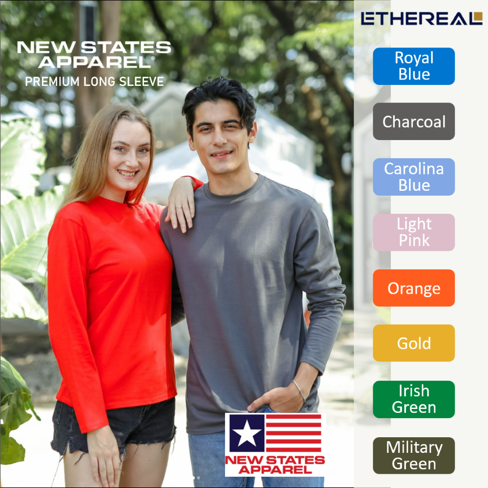 Kaos Polos Lengan Panjang New State Apparel Premium NSA biru charcoal pink orange kuning gold hijau 