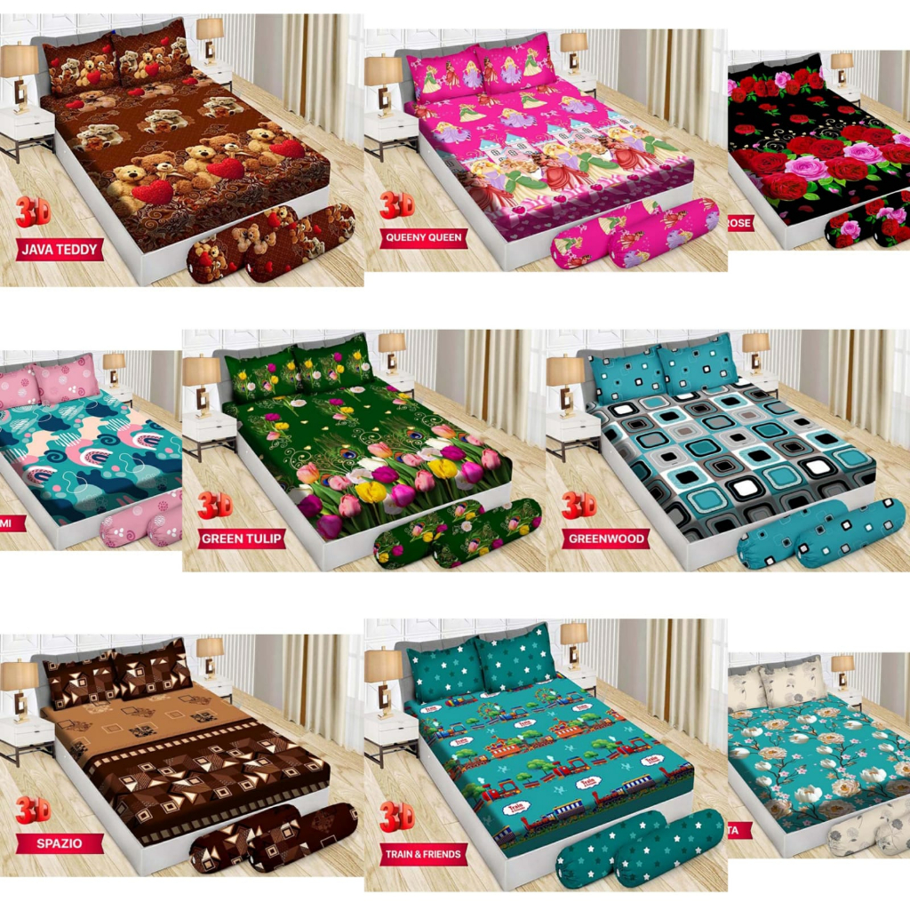 Sprei/Seprai Bonita 2 In 1 SUPER SINGLE Double Bed/Kasur Motif Rumbai + Selip | 120x200 Tinggi 20 Ka