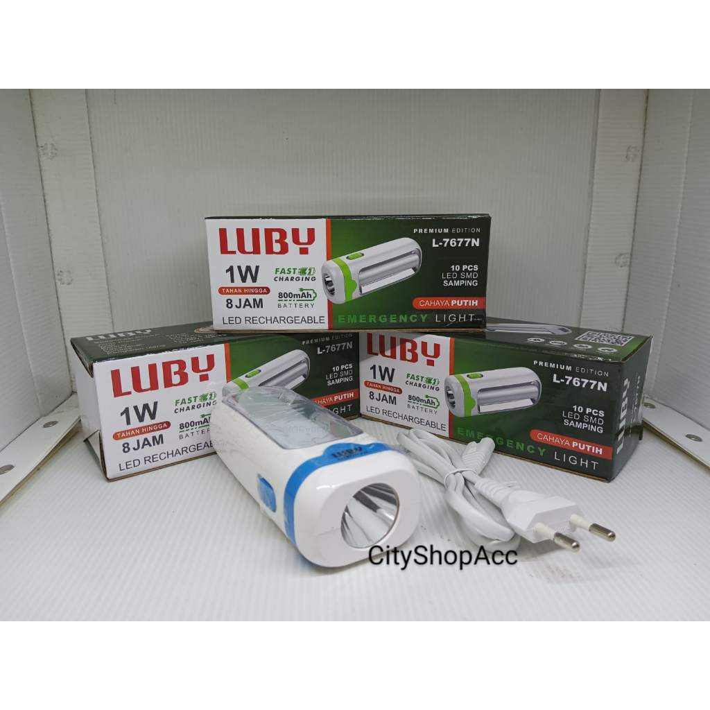 Senter Lampu Emergency Luby L-7677 / Senter Tangan  Cahaya Putih L7677