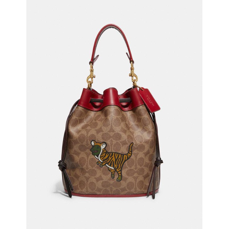 Coach Lunar New Year Field Bucket Bag In Signature Canvas With Tiger Rexy (C7769)