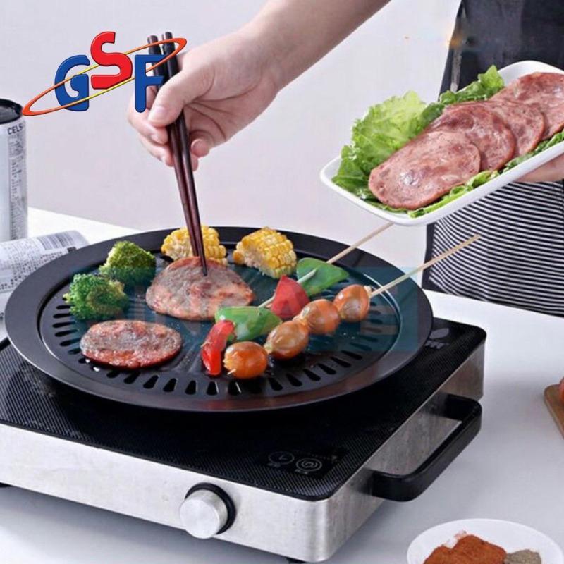 Grill Pan Panggangan BBQ anti Lengket GSF 7132 Panggangan Bulat 30cm Barbeque Yakiniku Serbaguna Multifungsi Pemanggang Bulgogi