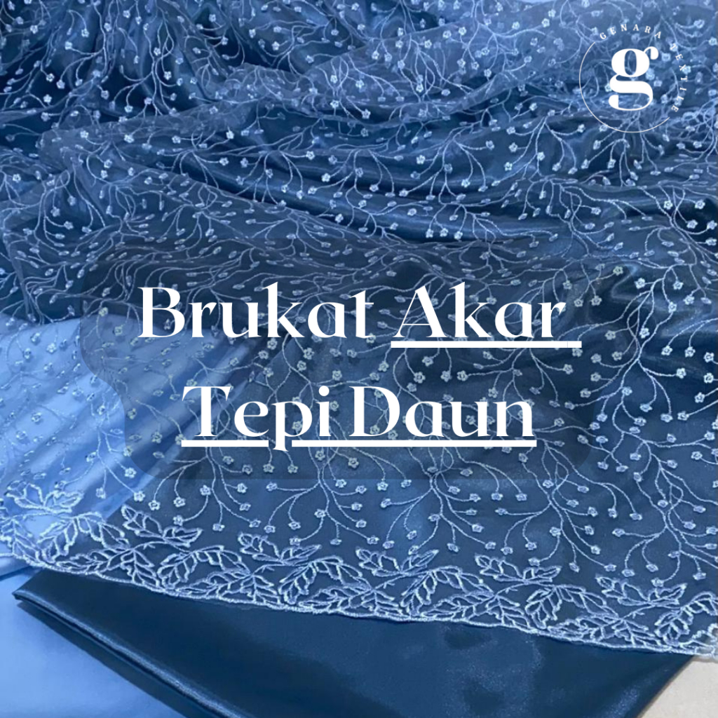 ½ meter Kain Brukat PREMIUM Motif Akar Tepi Daun / Brokat Tile Prancis / Setengah Meteran Tulle Pera