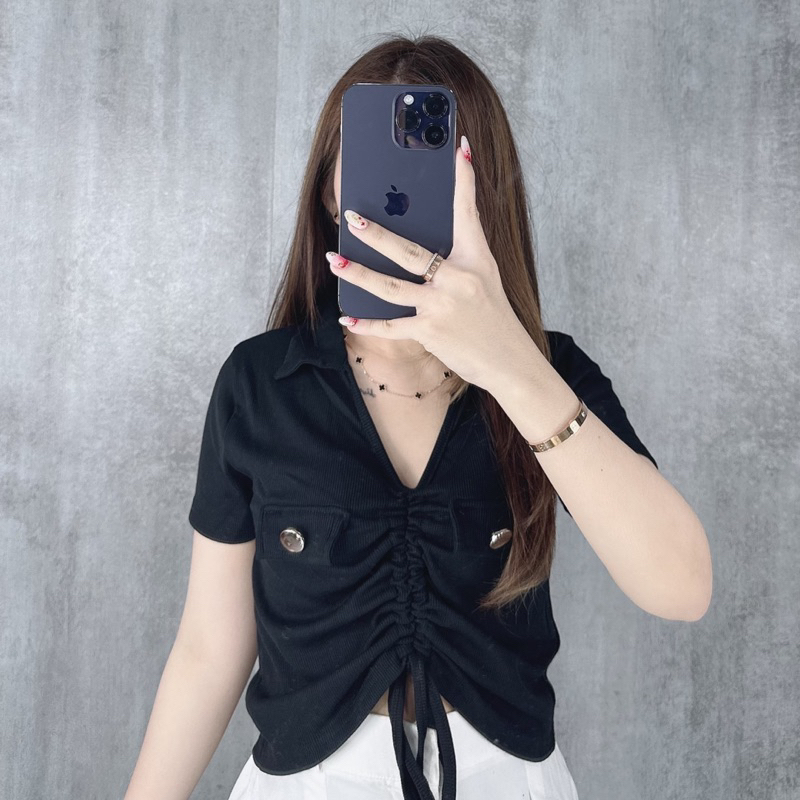 Button serut blouse | Atasan serut