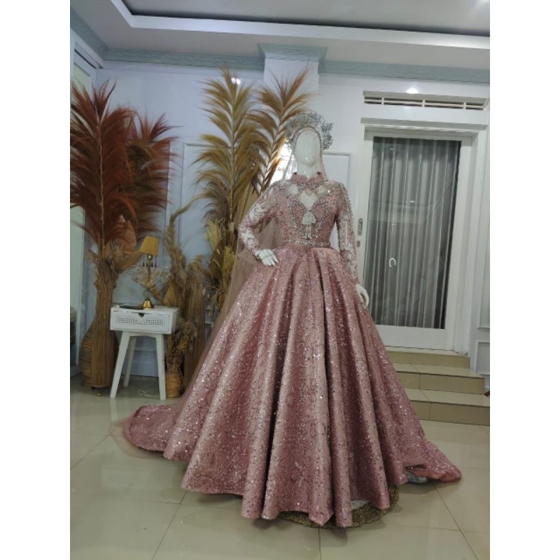 TERLARIS GAUN  BARBY WEDDING CANTIK BAHAN PREMIUM FUL PAYET/GAUN WEDDING MODEREN/BAJU PENGANTIN BARU