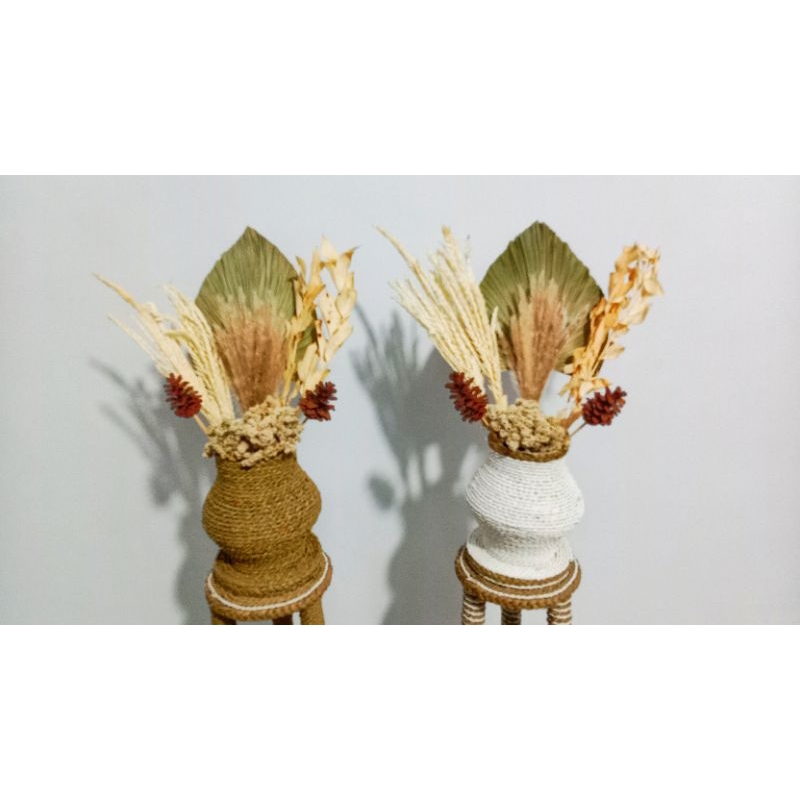 paket lengkap bunga kering + Vas | daun pelem kering | bunga kering aesthetic | hiyasan meja aesthet