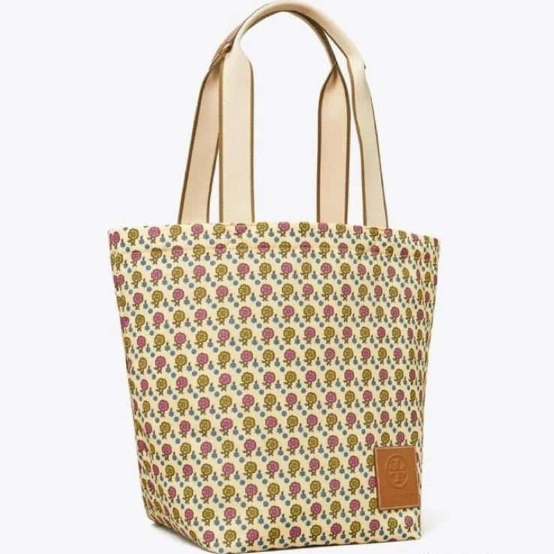 TB tory burch ella deconstructed gracie printed tote ivory floral daisy