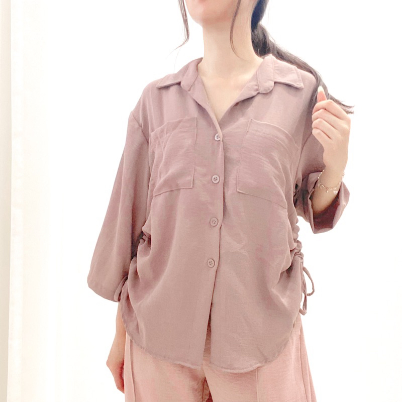 KATRIN Shirt Oversized / Kemeja Wanita / Kemeja Tali Serut Korea / Atasan Wanita Crinkle / Ruched Top 0402