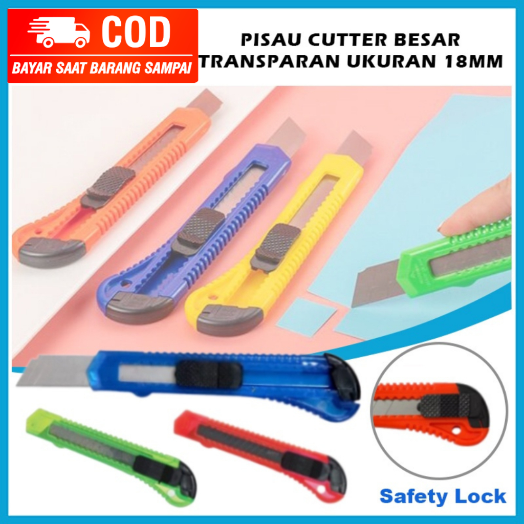 

Pisau Cutter Ukuran Besar 18mm / Transparan Warna Warni Cuter Super Tajam Sliding Knife Cutting Tool Alat Potong Kertas Kardus Kater Plastik Perlengkapan ATK Sekolah
