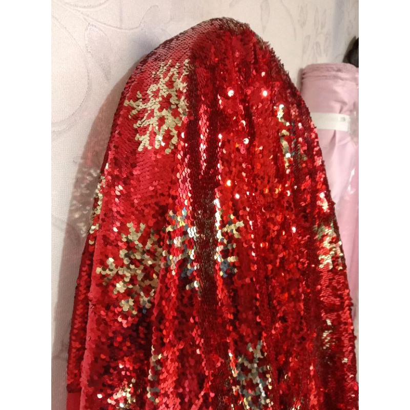 kain/bahan sequin seribu payet bolak balik bunga salju