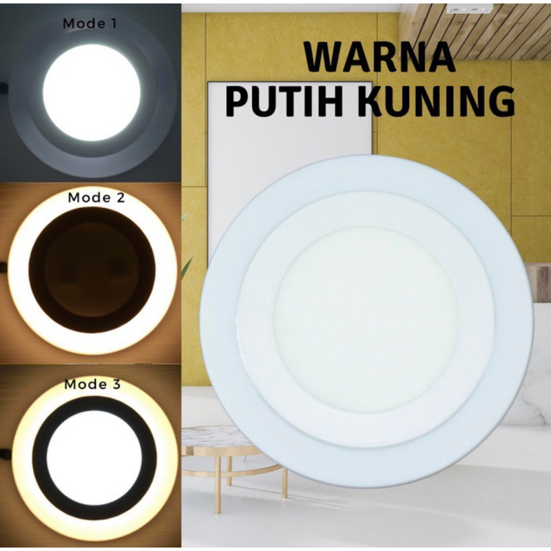 Lampu Downlight 2 Warna LED 18W + 6W Putih list Kuning 24W Ib Hias Plafon rumah kamar dekorasi 18 4 Watt 24 Watt