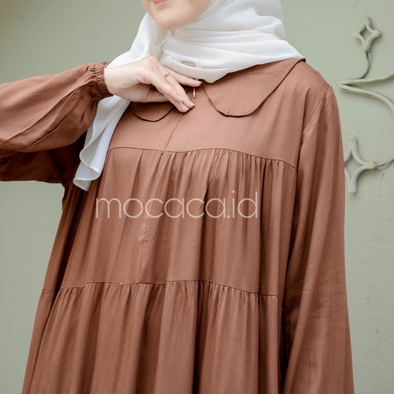 Midi Dress 5 Susun Busui Kerah Collar - Coklat Caramel