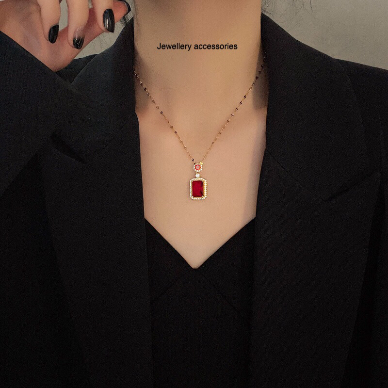 Kalung Titanium Red Mata Tanam Korea Elegant Fashion Style Premium