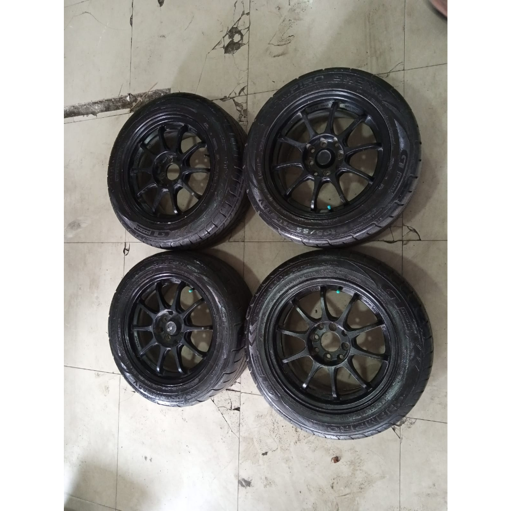 Velg Bekas Murah Racing SSR R15 Lebar 7 inch Hole 4 x 100 dan 4 x 114,3 et 38 Black + Ban GT 195 55 