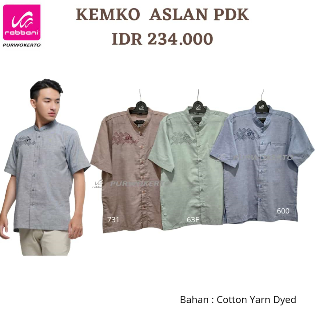 ORI9INAL RABBANI KEMKO ASLAN kemeja koko lengan pendek - Kemeja Koko Pria Lengan Pendek Warna Putih 