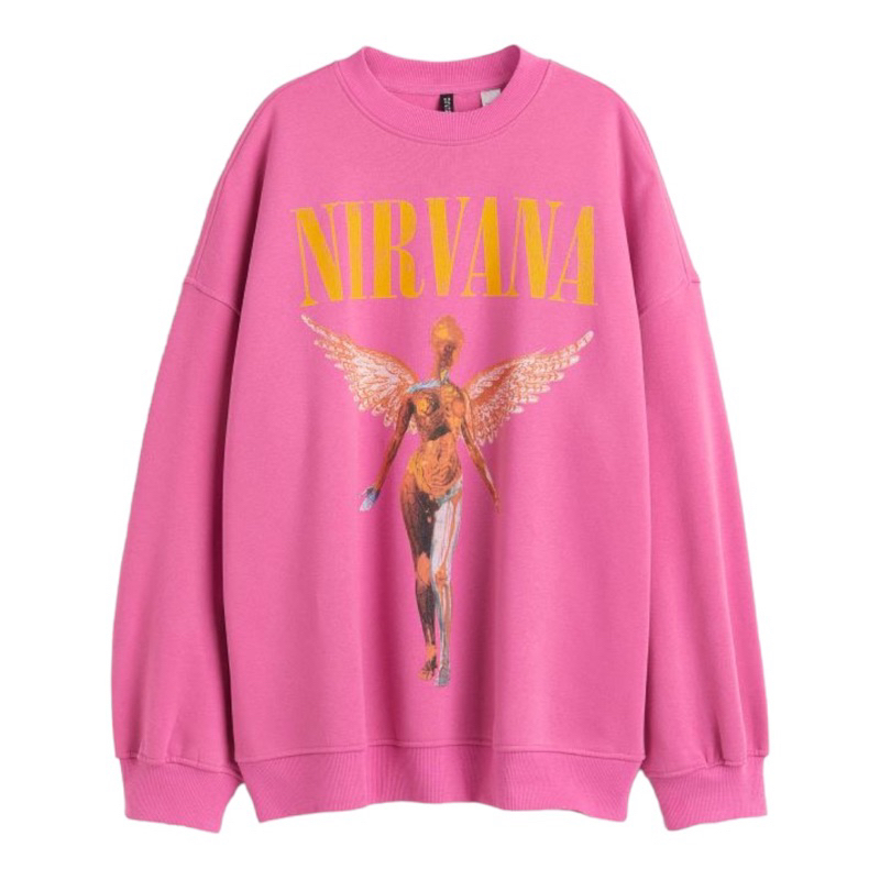 ( 8.8 ) Crewneck Sweatshirt Unisex H&amp;M Sablon Nirvana In Utero Purple Ungu &amp; Pink, Flecee Katun Lembut Tebal, Free Papperbag