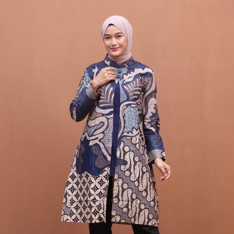 Atasan Tunik Batik Couple Kemeja Batik Pria Best Bahan Kain Katun PREMIUM HQ - Motif Broto Seno Navy