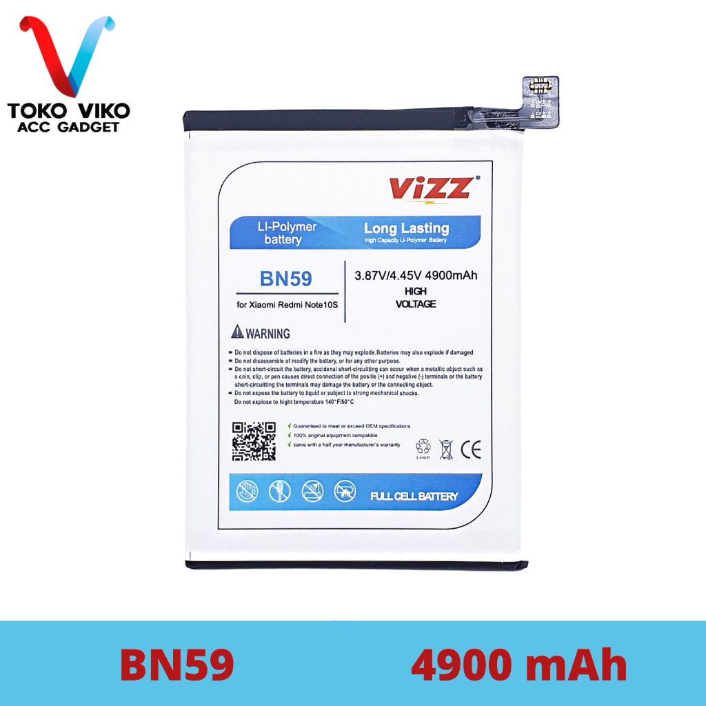 Vizz Xiaomi BN59 Redmi Note 10 / Redmi Note 10S Baterai Batre Original