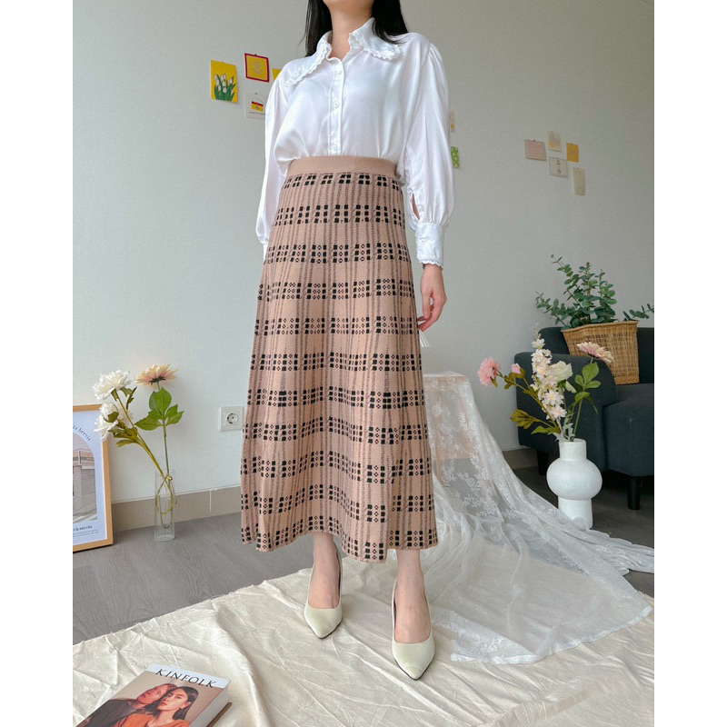 KANON - Agatha Knit Skirt - Rok rajut wool premium A-line musim dingin maxi length