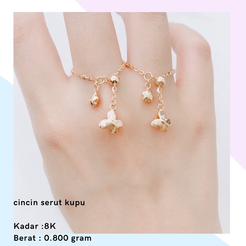 Cincin Emas Serut Kupu 0.800 Gr