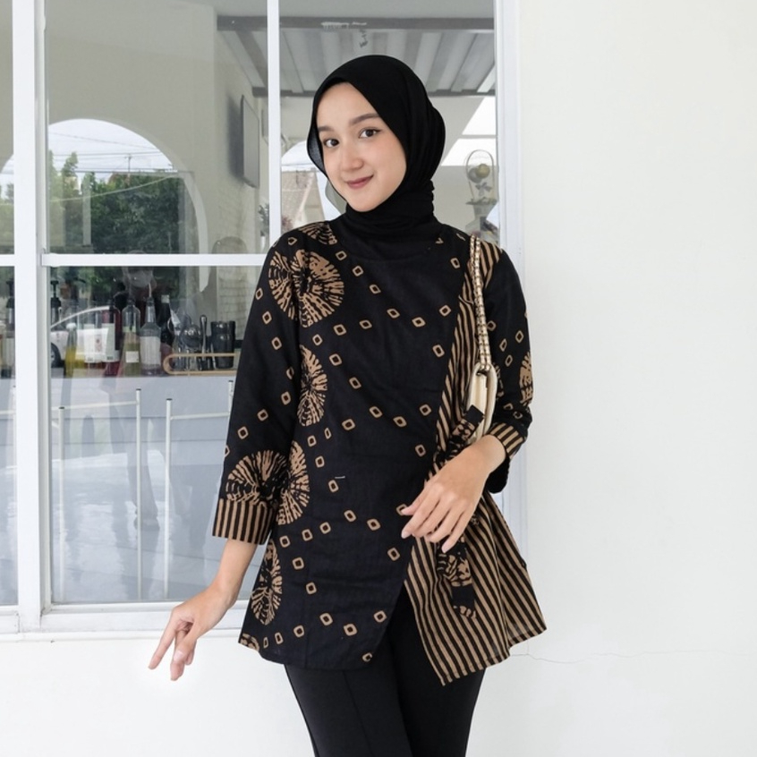 Baju Batik Wanita Modern Atasan Blouse Batik Kerja Kantor Wanita Seragam Batik Alina M L XL XXL