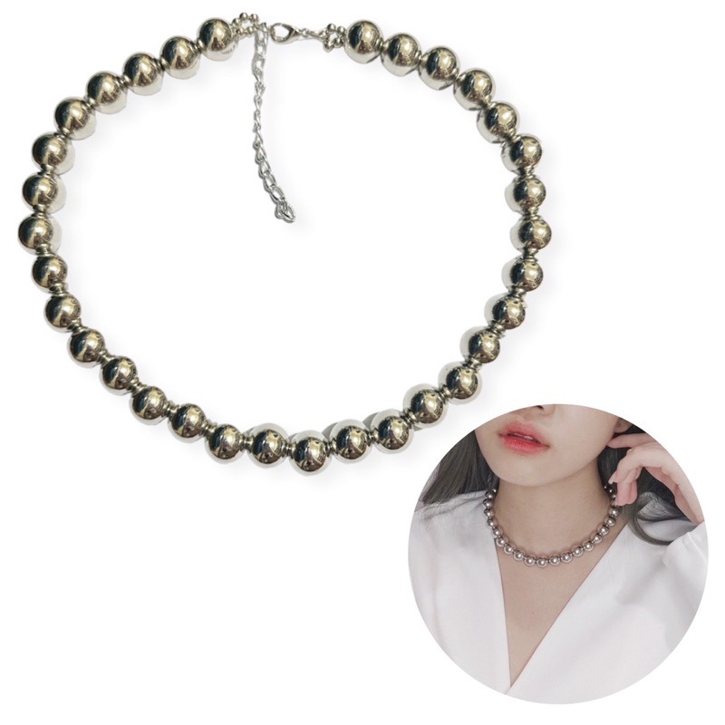 Kalung Choker Basic Silver Metalic Beads Edgy Necklace