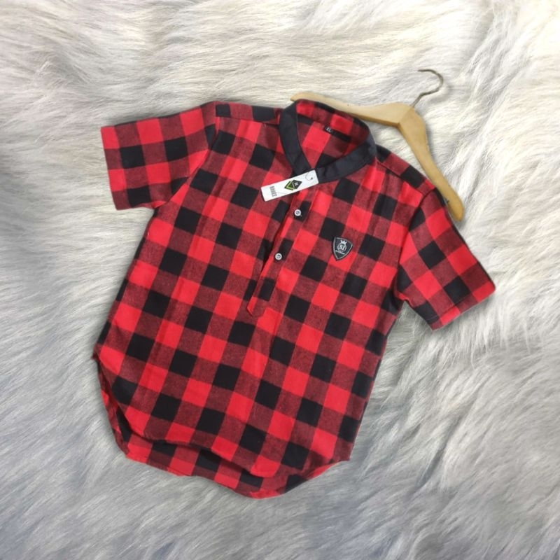 PROMO Baju Muslim Kemeja Kurta Flanel Anak Laki Laki Usia 2-6 Tahun lengan Pendek Motif Kotak Kotak Premium