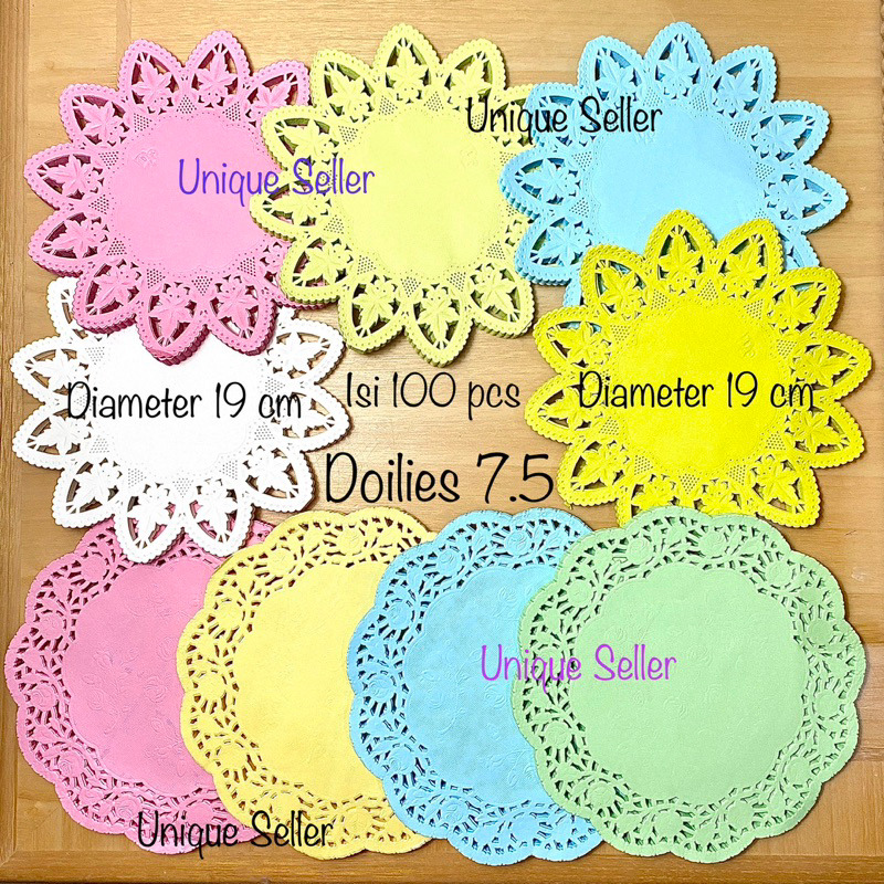 [100 pcs] Paper Doilies Warna 7.5&quot; Diameter 19 cm Bulat &amp; Bintang untuk dus 20x20 / Alas Renda Kue Kering 7.5 / Doilies Paper Warna Warni 7,5&quot; 7,5 / Doily Doyly Paper 7.5 7,5 Model Bulat Bintang Star Round / Doilies Batik 7.5 7,5